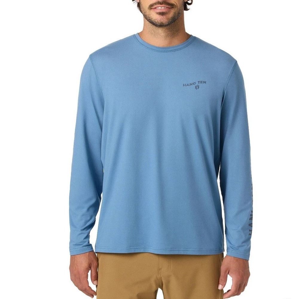 Hang Ten Mens Long Sleeve Sun Tee Blue UV Protection XL New